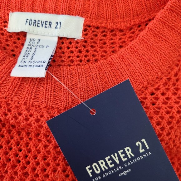 FOREVER 21 Red/Orange Mesh Knit Short Top S - Picture 5 of 6